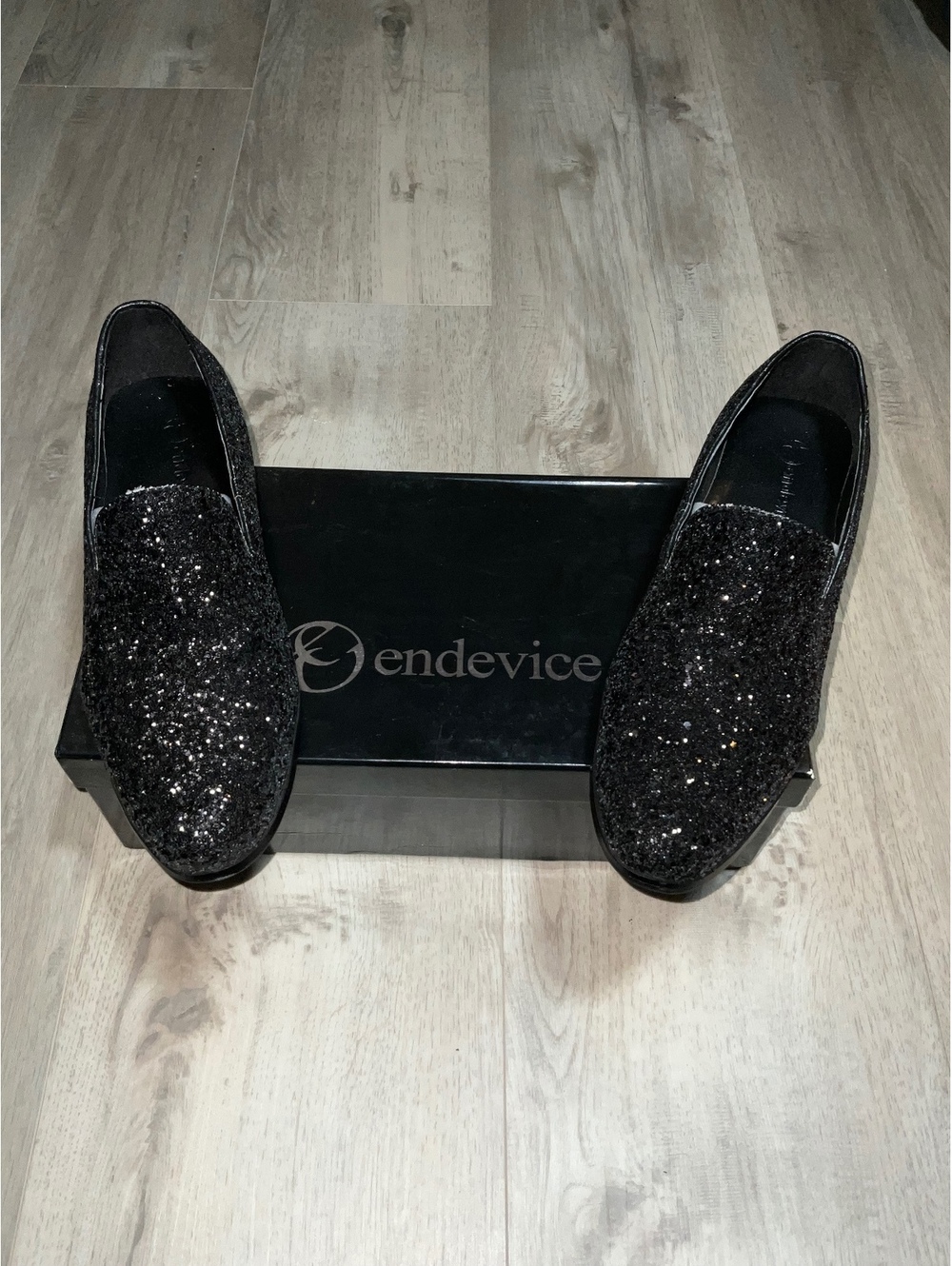 Endevice Black Glitter Slip-On Loafers Size 42